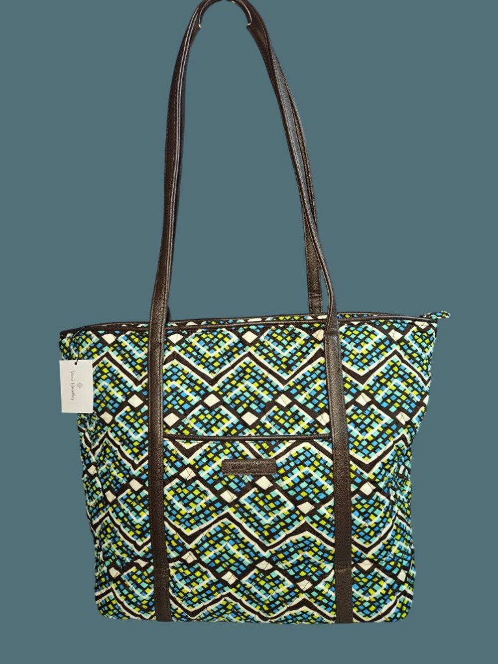 Vera Bradley Small Trimmed Vera Rain Forest Top Zip Tote Shoulder Bag - Picture 2 of 10